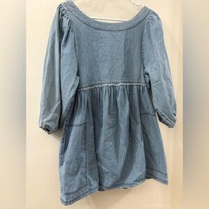 Free People Light Blue Denim mini dress - size small - puff sleeve - pockets